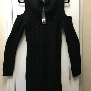 Womens Black Long Shoulderless Sweater or Dress